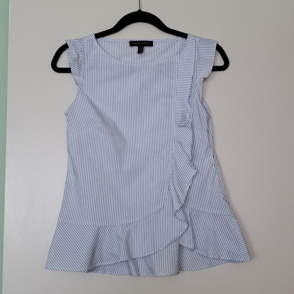 Banana Republic - Pinstripe sleeveless ruffled top